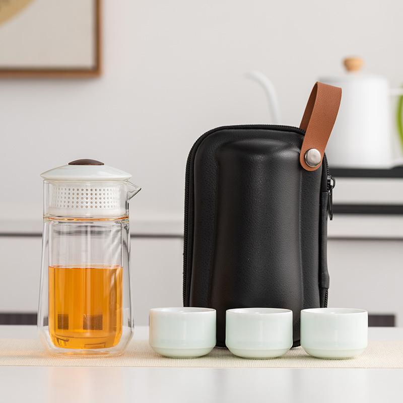 Yunde travel tea set ceramic one pot three cups event celebration souvenir high-end tea set outdoor tea maker