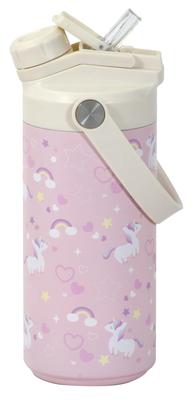 Pearl Metal Kids' Water Bottle, 400ml, 2-Way Type (Straw & Direct Drink), Wide Mouth for Easy Cleaning, Insulated for Cold Drinks Only, Unicorn