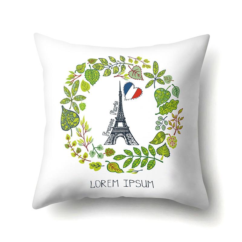 Polyester Pillow Cover Home Printed Pillow Cover Retro Tower European Building Cushion Cover Car Cushion Cover