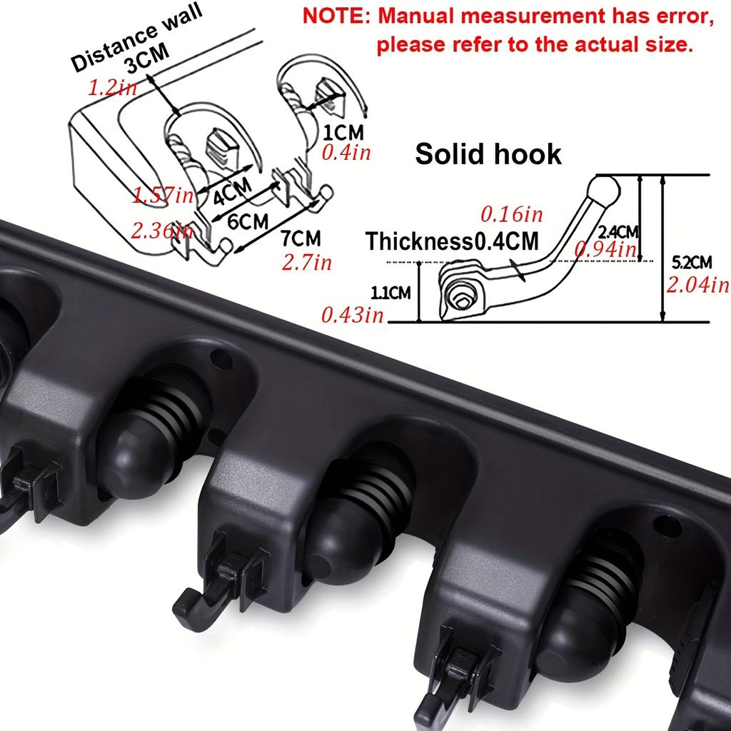 1pc Broom & Mop Holder, Wall Mounted Garden Tool Organizer, Garage Organization And Storage Utility Rack, 5 Slots & 6 Hooks