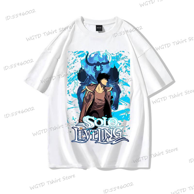 Anime Solo Leveling T Shirt Vintage Sung Jin Woo T-shirts Men Women Cotton Streetwear Short Sleeve Manga Solo Leveling Tops Tees