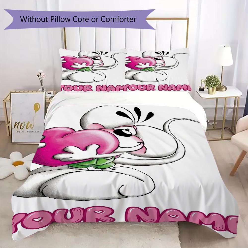 Custom Name Diddl Pattern Bedding Uilt Set Uilt Cover Pillowcase Home Decoration Birthday Gift (1*duvet Cover+2*pillowcase Without Core)