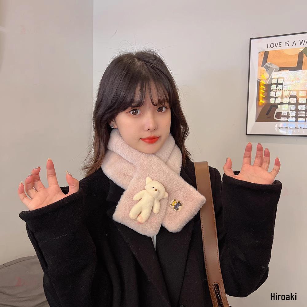 Little Bear Plush Scarf: Warm, Cute Snood for Girls - Winter Neck Warmer & Versatile Cartoon Doll Accessory