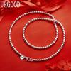 925 Sterling Silver 4mm Exquisite Beaded Necklace - Banquet Gift Jewelry