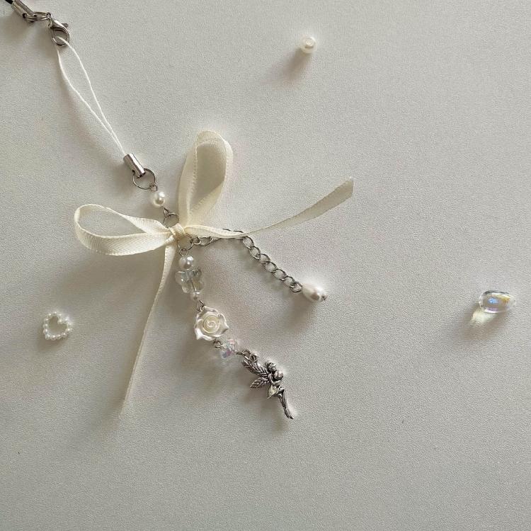 Blumen Engel Anhänger Schlüsselanhänger Süße Schleife Handy Anhänger Handyband Lanyard Perle