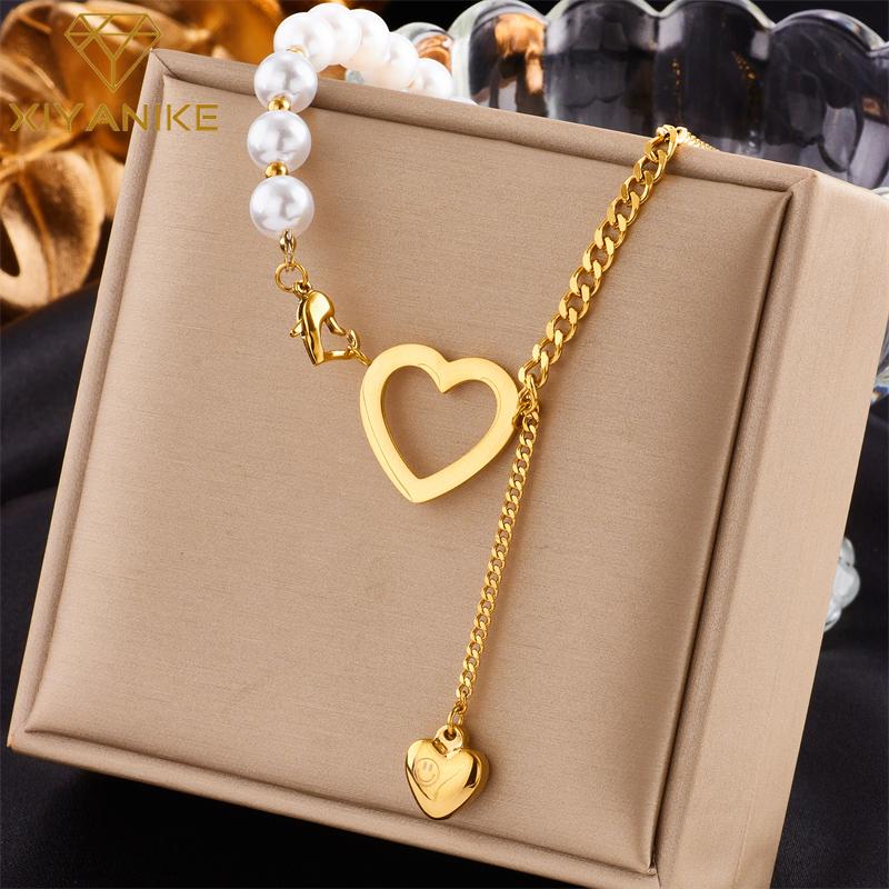 XIYANIKE 316L Stainless Steel Gold Color Love Heart Necklaces For Women Chokers 2021Trend Fashion Festival Party Gift Jewelry