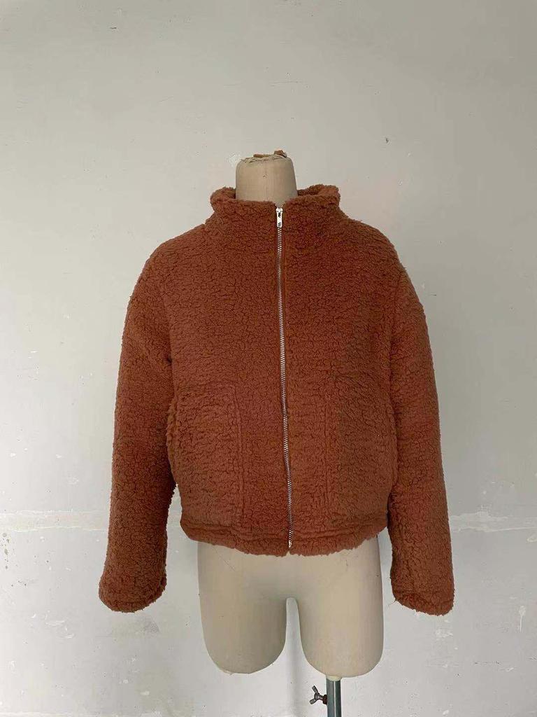 2024 Women's Lambswool Plush Cardigan Short Jacket - European/American Fashion for Autumn and Winter.