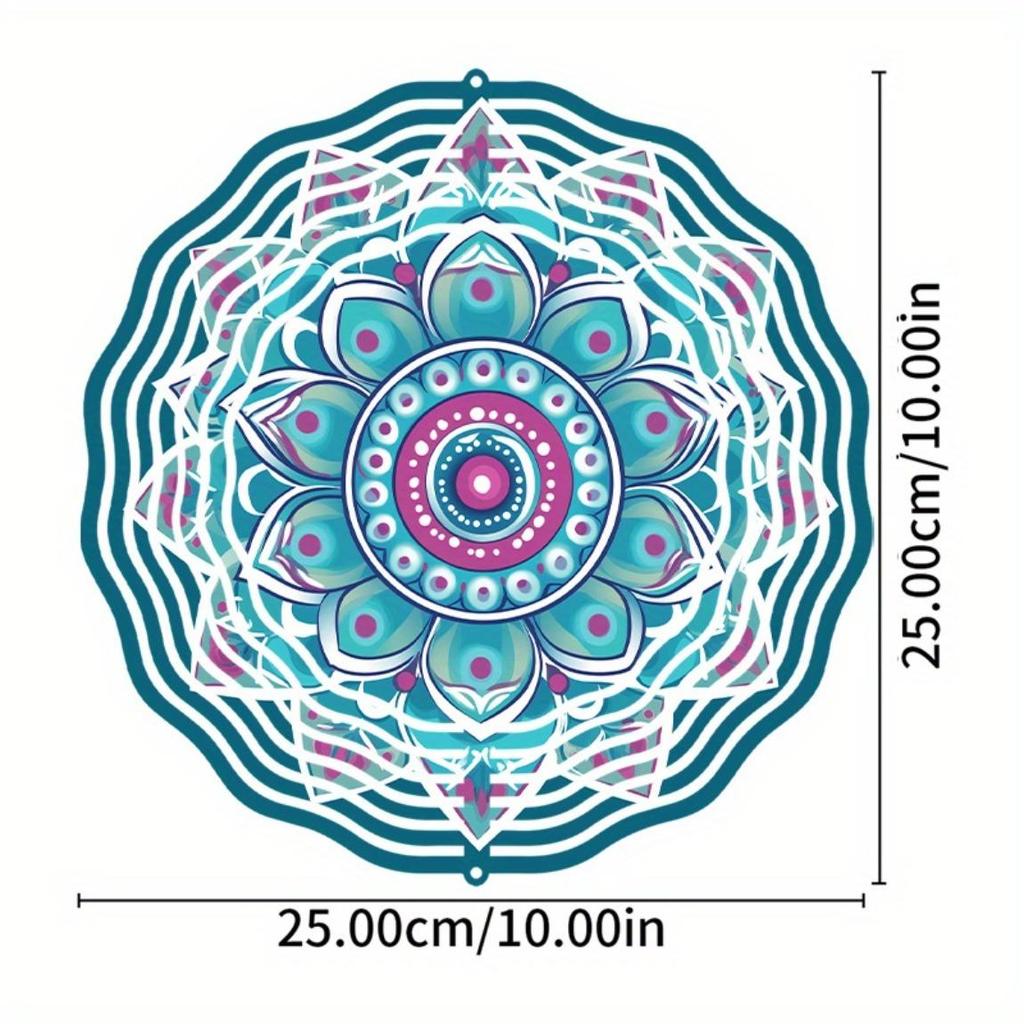 10 Inch Mandala Flower Wind Chime Hanging Outdoor Decor Rotating 360 Hook for Courtyard Balcony Garden Spring Summer Autumn Winter
