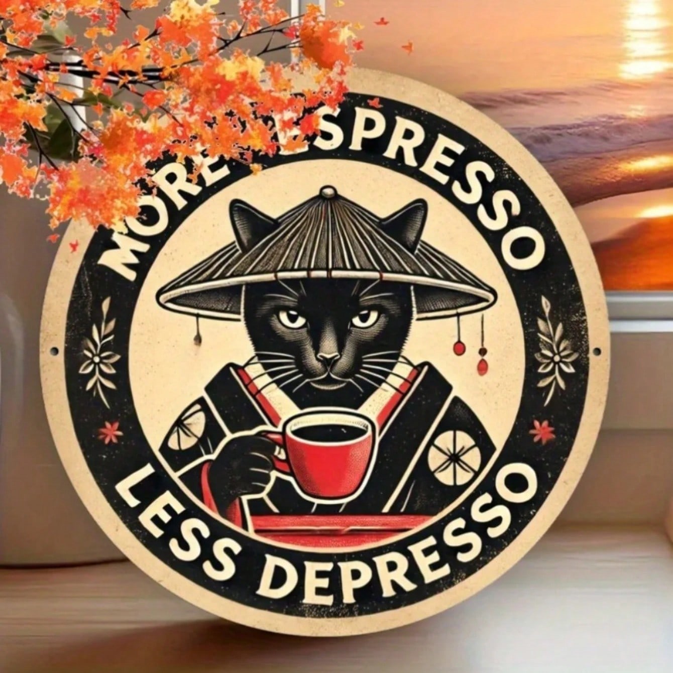 

Coffee Cat Metal Wall Art Slogan Kitchen Decor Gift 20x20