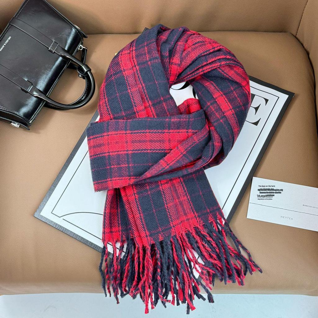 Elegant Red Plaid Scarf: Versatile High-End Shawl for Winter and Autumn