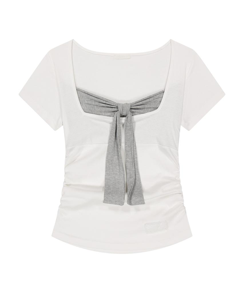 ILLIGO Layered Ribbon Tie T-Shirt White