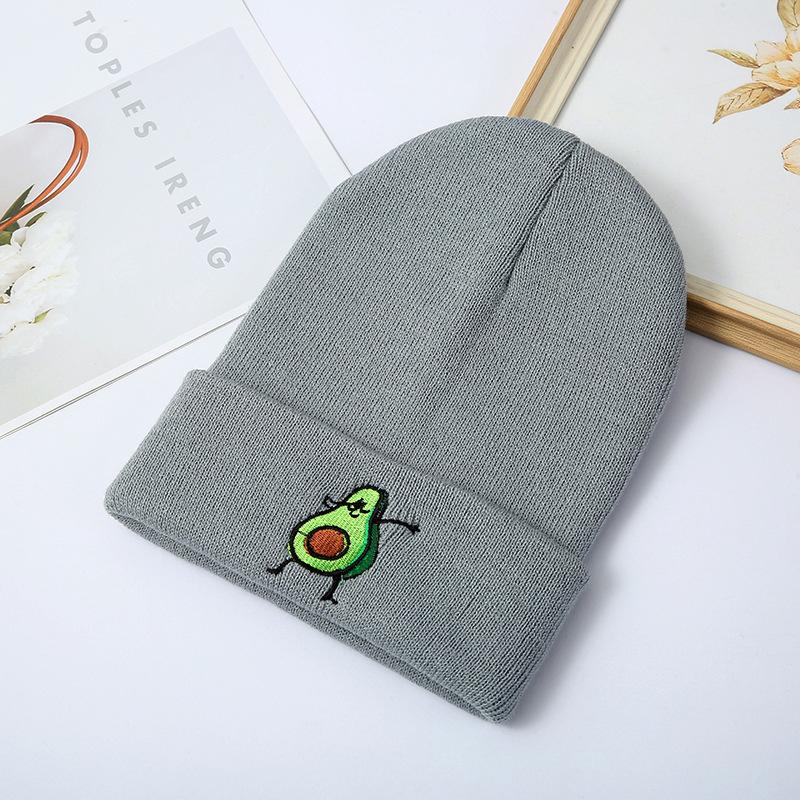 Funny Avocado Cartoon Printing New Hat Winter Women Keep Warm Hip Hop Men Knitted Hats Solid Color Simple Beanies For Women