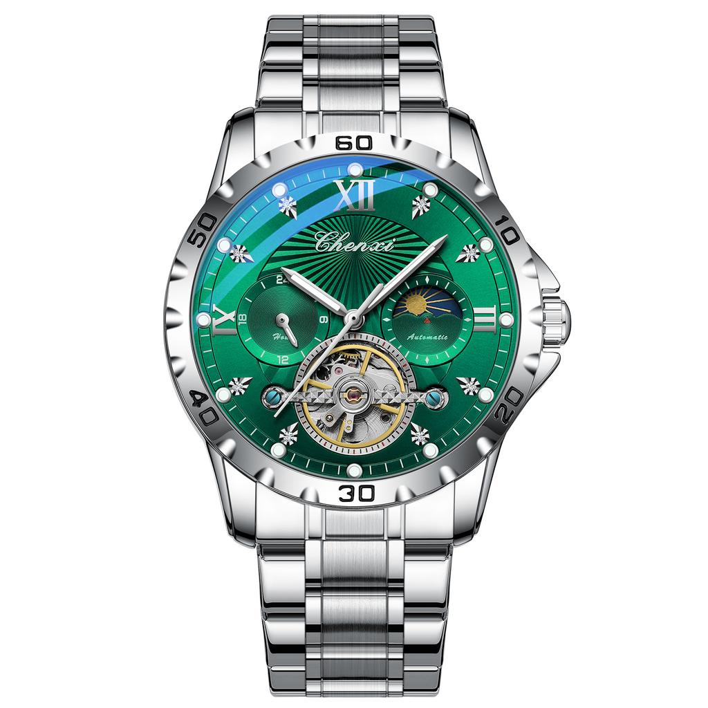 Men' s Watches Fashion Automatic Self- winding Mechanical Watch for Man Sapphire Mirror Moon Phase