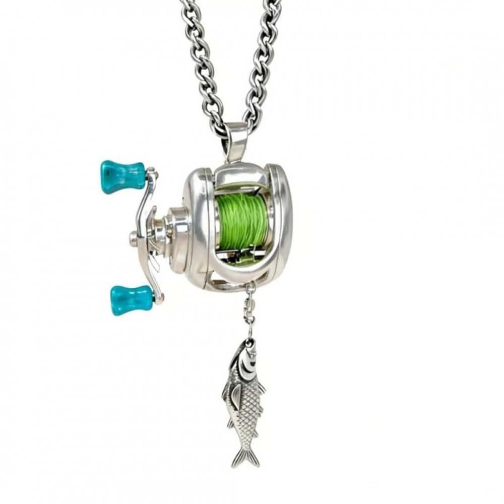 Collarbone Chain Luxury Fishing Reel Necklace Detachable Rotatable Fishing Reel Ring High-end Silver Men Neck Pendant Daily