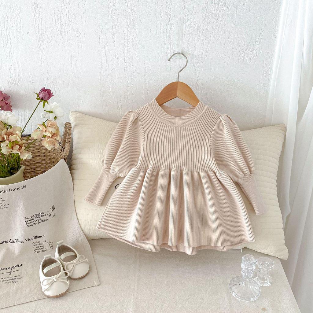 Korean-Style Puff Sleeve Sweater for Girls, 0-5 Years, Autumn Fashion, Knitted Top AY636