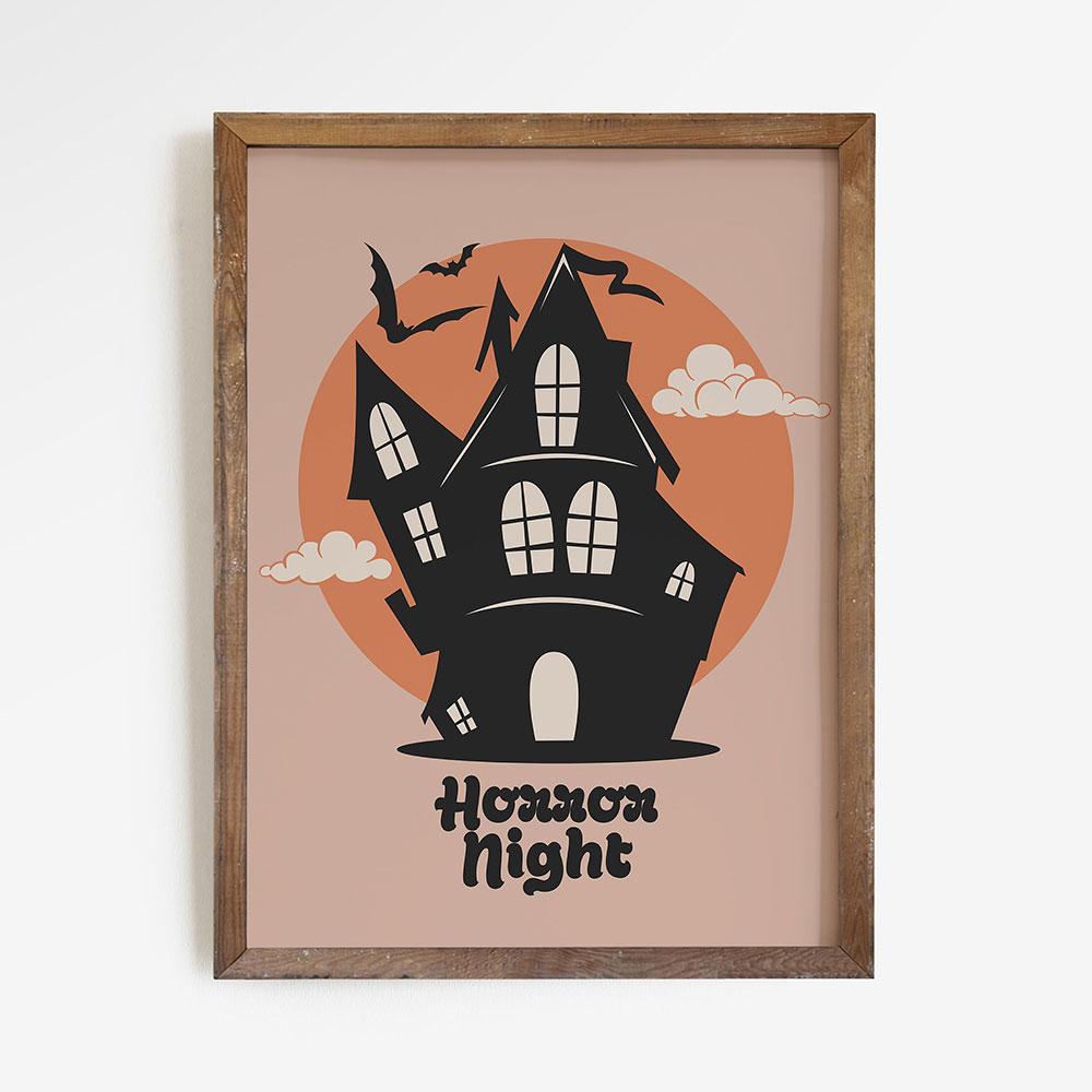 Halloween Trick or Treat Poster Spooky Cat Boo Art Print Pumpkin Canvas Painting Vintage Fall Wall Picture Living Room Decor