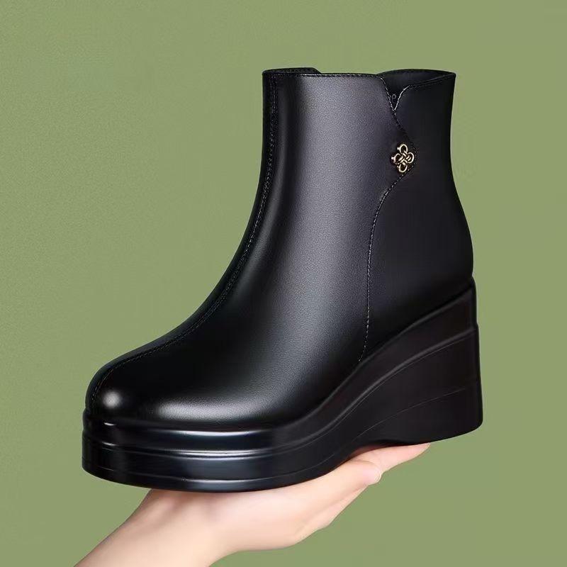 Winter new retro thick-soled wedge comfortable middle-aged mother cotton boots women's velvet warm snow boots
