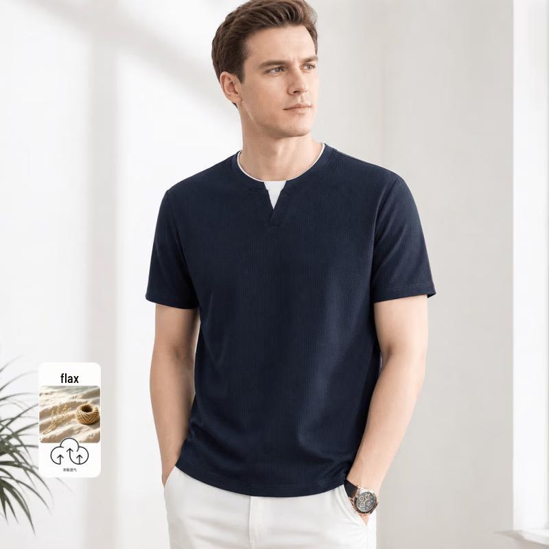 VEE KELLEN Men's Linen Blend Round Neck T-Shirt