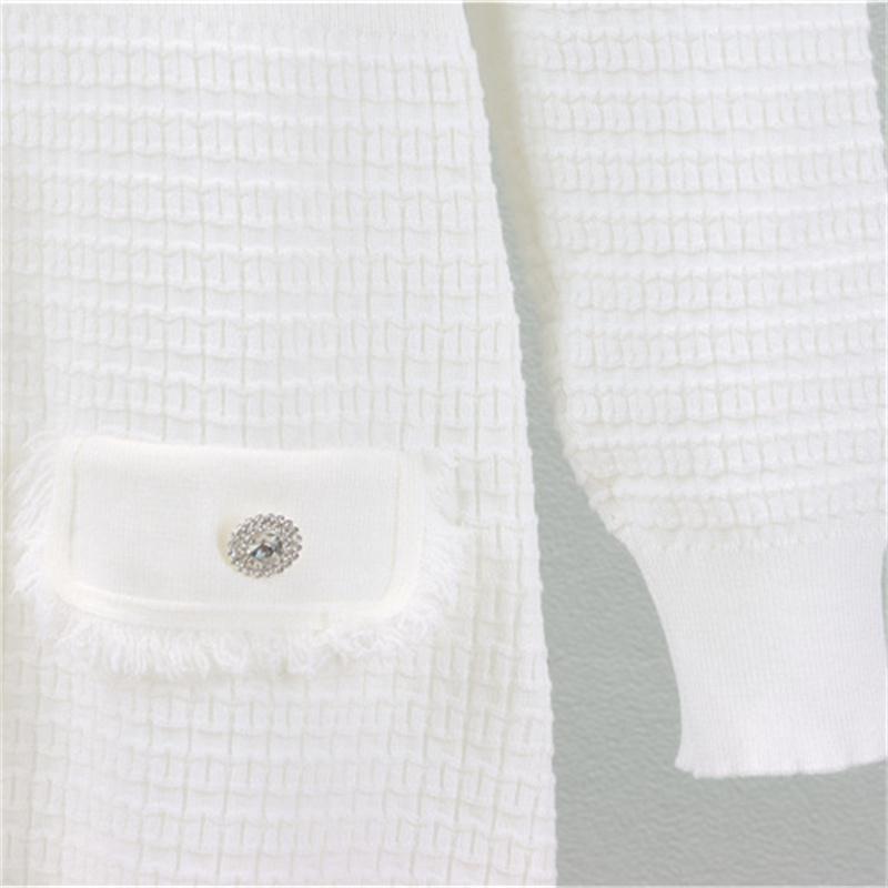 Autumn And Winter Knitted Dress For Women  V-Neck Tassel Solid Color Mid Length Skirt
