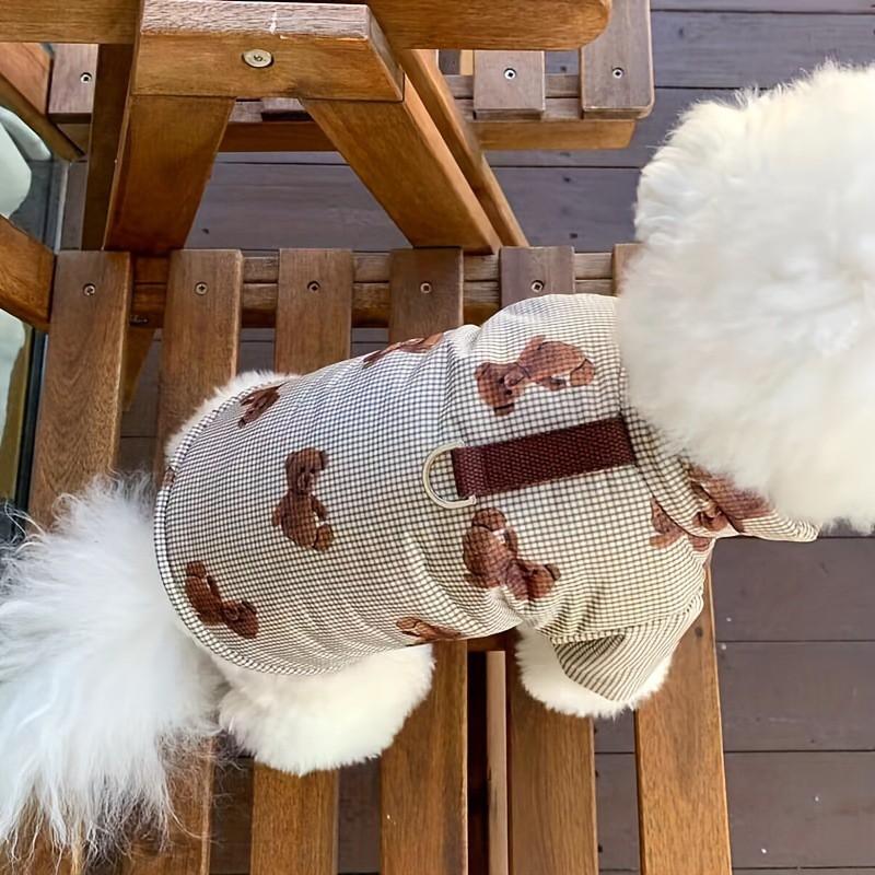 Winter Warm Dog Coat Set Cute Cartoon Print Thick Jacket With Hat Small Medium Dogs