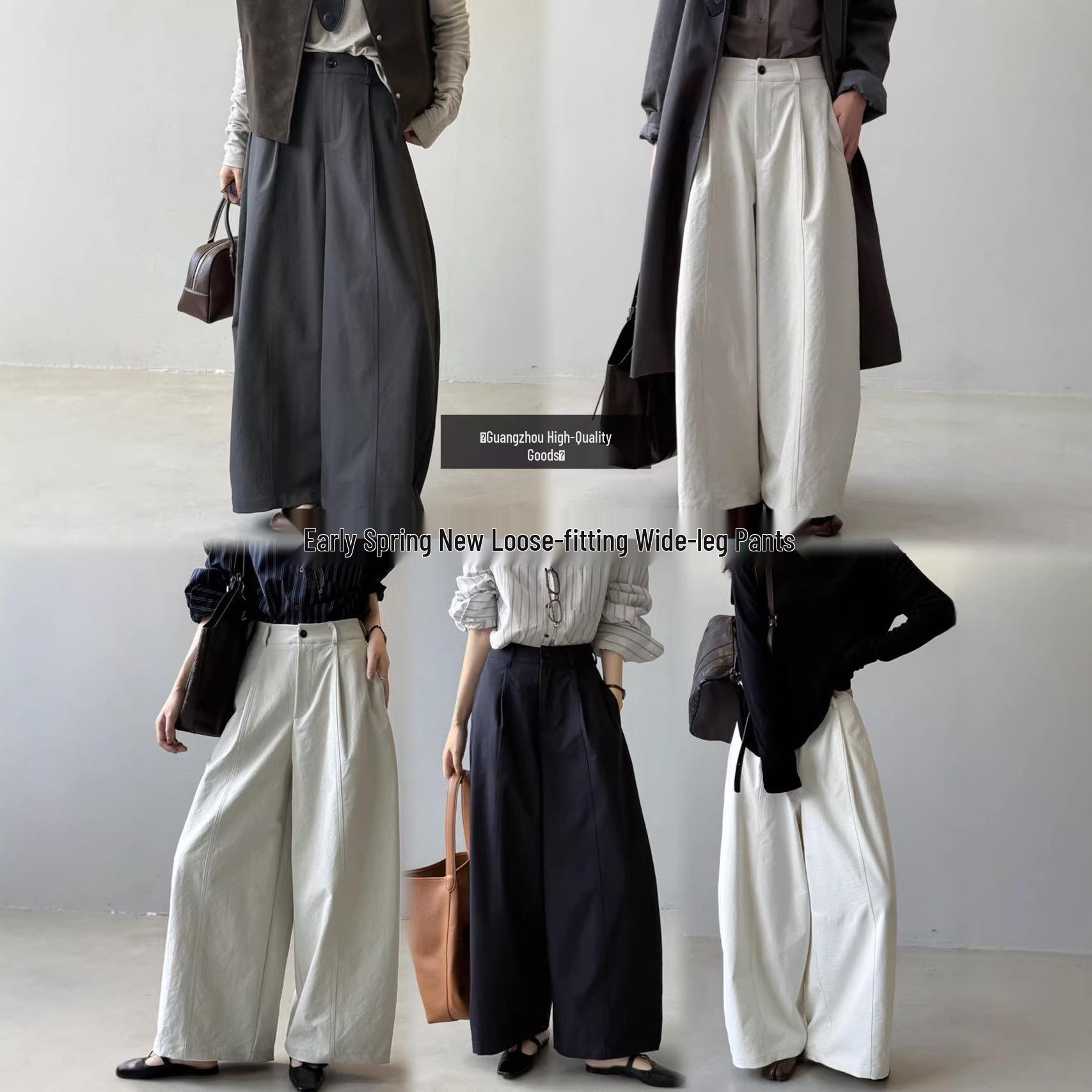 American Style Women s Loose-fitting Wide-leg Casual Autumn Pants L белый