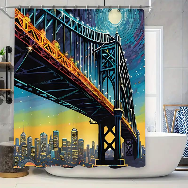 

Vibrant City Bridge Shower Curtain Artistic Modern Design Waterproof Bathroom Decor Modern Art Design Waterproof Durable W60H190(CM)-1 Pcs