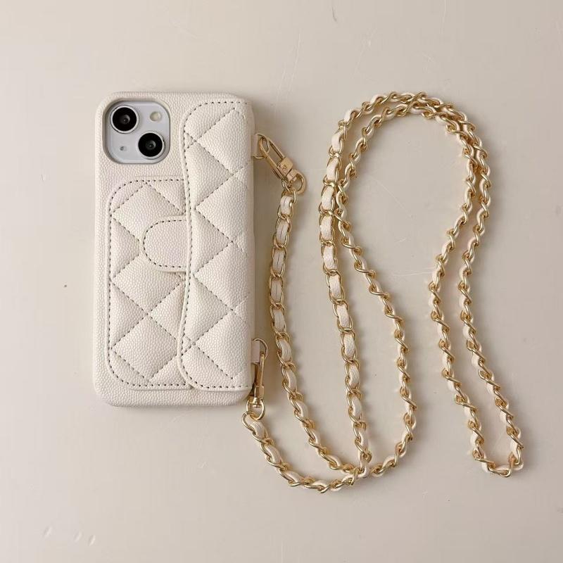 Luxurious Shockproof Crossbody Litchi Pattern Lanyard Back Cover for 17 Pro Max PC Mobile Phone Cases Card Slot Without Logo