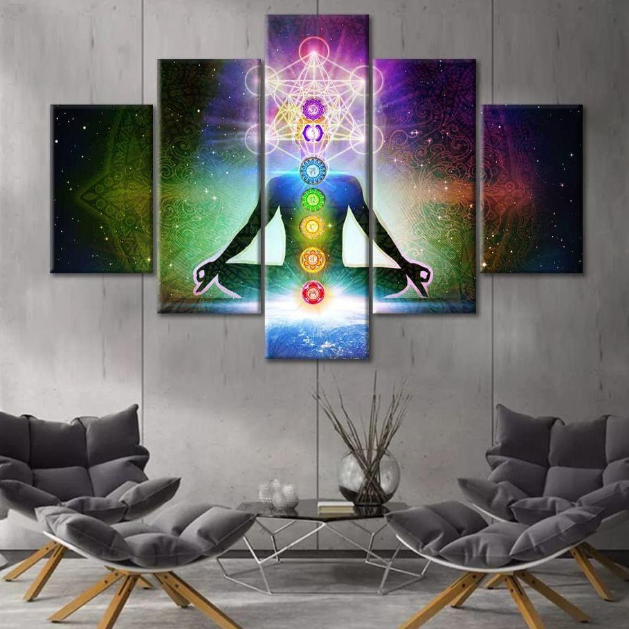 5 kusů 7 čaker Yogi Jóga Meditace Indie HD Nástěnné umění Plátno Plakáty Obrázky Malby Domácí dekorace do obývacího pokoje Bez rámu