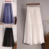 Vintage Solid Pleated Long Skirts Cotton Linen Maxi Skirt for Women Summer Elastic Waist  Girls Boho Beach Skirt A-Line Skirt