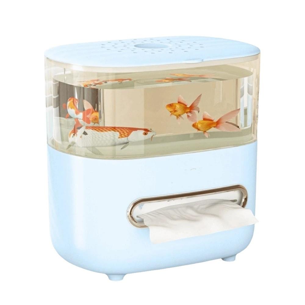 Double-Layer Tissue Box Transparent Storage Box Desktop Fish Tank  Desktop Decoration синий