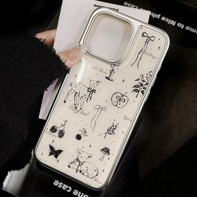 Husa Apple iPhone 14 Pro Max: Margine Argintată Electroplacat, Lipici Picătură, Se potrivește și pentru iPhone 13 și Huawei Mate 60.