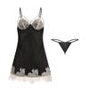 Women’s Sexy Lace Backless Sleep Dress Satin Nightdress Set with Padded Bra and Thong