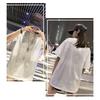 Summer Casual Tops Round Neck Short Sleeve Loose Fit Tee Shirt Glitter Mid-length Pullover Tops Streetwear