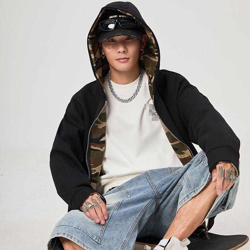 2025 Unisex Plus Size Camouflage Hooded Sweatshirt Jacket for Autumn