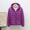 Down jacket women's light and thin fashion hooded short plus large size plus fat white duck down light European size coat
