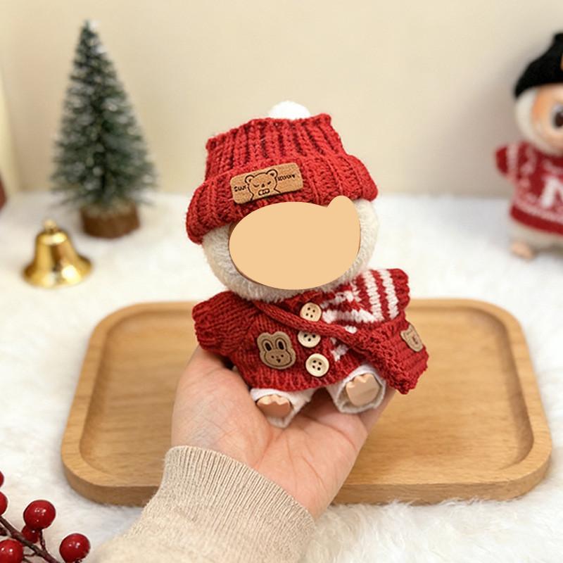 [Cloth Only] Winter Costume Accessories Suit for Plush Doll, New Year's Clothes Festive Sweater, Hat, Bag and Set.