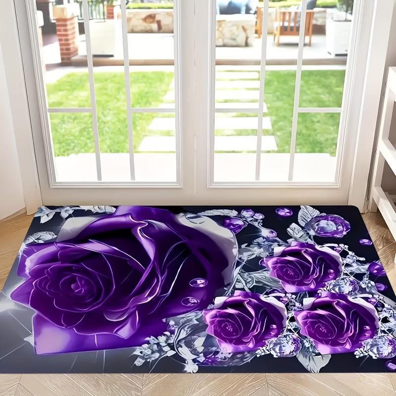 

Elegante Doormat Entrance Mat Purple Rose Crystal Pattern Non Slip Print Floor Mat for Entryway Bathroom Kitchen Hallway 40x60cm
