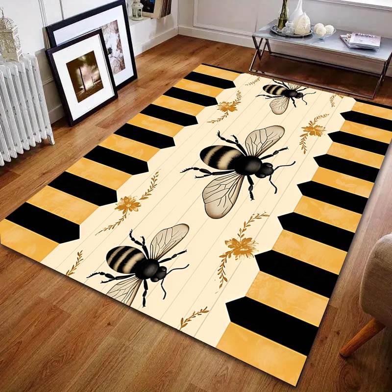 1 Stück Biene Gelb und Schwarz Print Teppich für Wohnzimmer Schlafzimmer Nachttisch Sofatisch Bodenmatte Große Größe Heimteppich Dekor