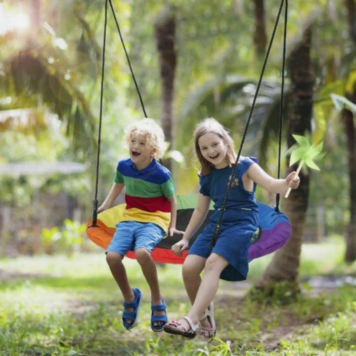 Frame for a garden swing, gray + colorful stork's nest + board