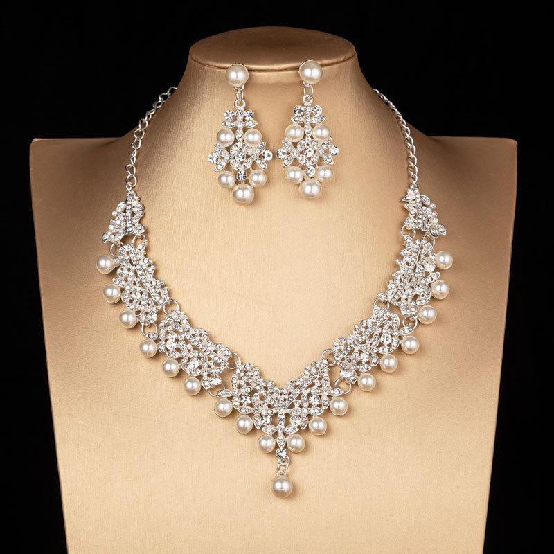 [Small batch customization] Cross-border exquisite bridal jewelry two-piece party dress wedding collarbone necklace earrings