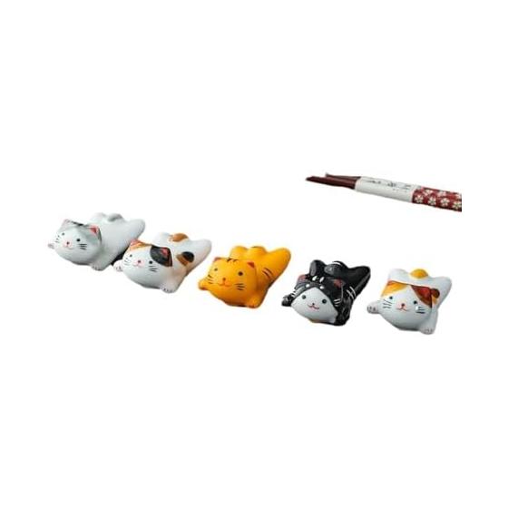 TOUFEIYUAN Cute Decorative Cat Chopstick Rests, Ceramic Cat Chopstick Holders, 5 Pack, Multicolor Ceramic Cat Figurines, Adorable, Stress-Relieving