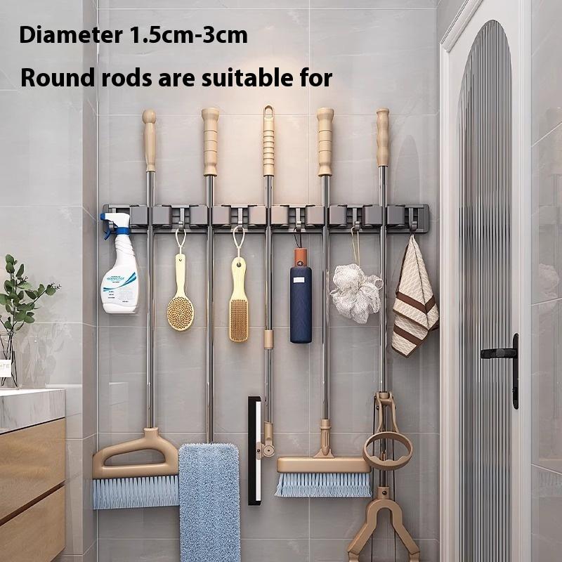 Organizer Wall Mounted Broom Holder Mop Clip Stand Brush Rack Hanging Pipe Hook Kitchen Storage Bathroom Accessories Tools