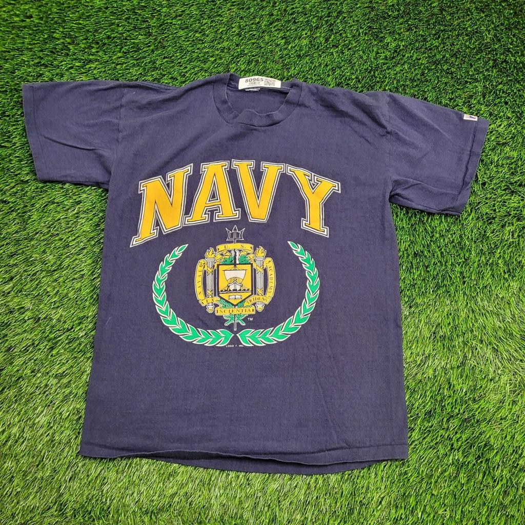 Vintage NAVY Shirt Medium 19x25 Navy Blue