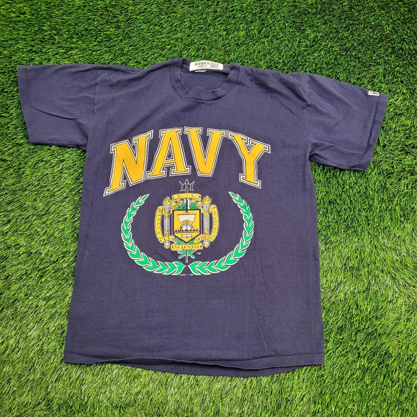 Vintage NAVY Shirt Medium 19x25 Navy Blue XL