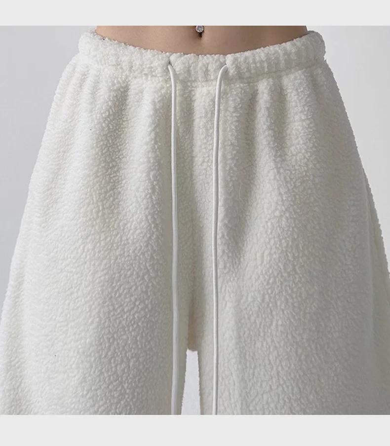 Damskie dwustronne pluszowe polarowe spodnie z szerokimi nogawkami – leniwe, stylowe, z wysokim stanem, ciepłe, luźne, wszechstronne spodnie zimowe.