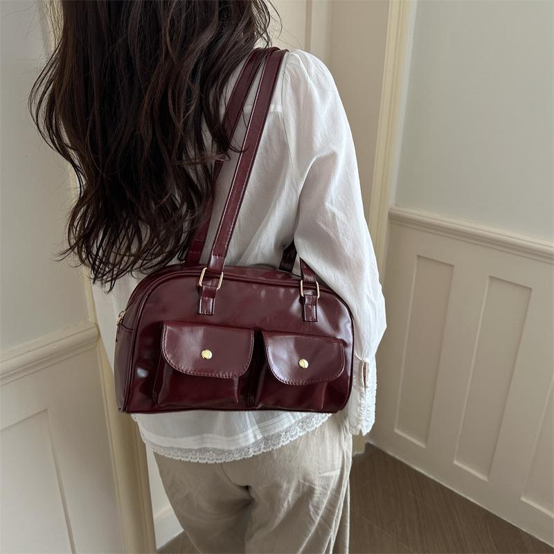 Women S Vintage Bowling Bag Single Shoulder Underarm Handbag