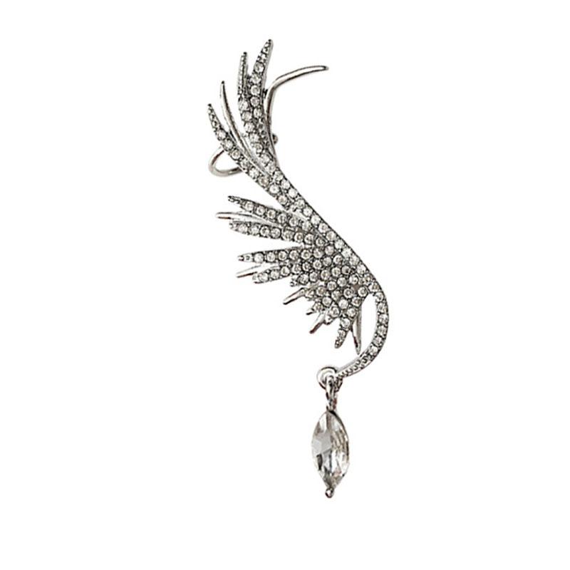 Single Korean Angel Wing Rhinestone Earrings Shiny Drill Arc Ear Hanging Clip Earrings for Women Unusual Ear Cuff Jewelry