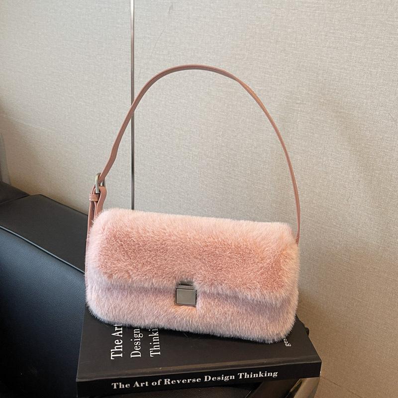 Niedliche Plüsch-Umhängetasche in Bonbonfarbe - Modische kleine quadratische Handtasche für Damen für Herbst/Winter