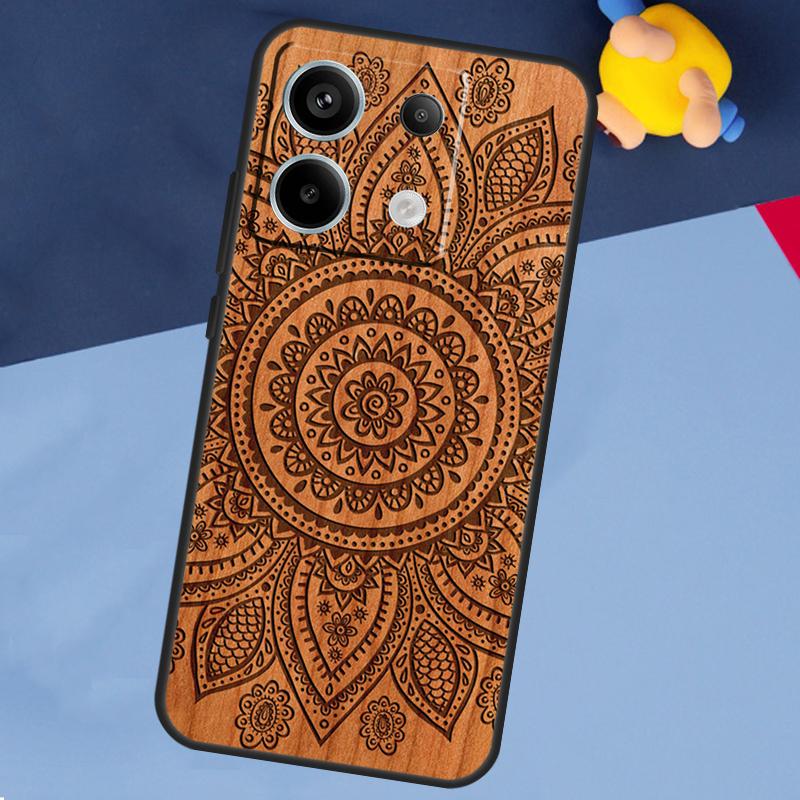 Mandala Floral Wood Case for Xiaomi Redmi 13C 12C 10C 10A 9C Note 12 13 10 8 9 11 Pro 12S 10S 11S Phone Cover