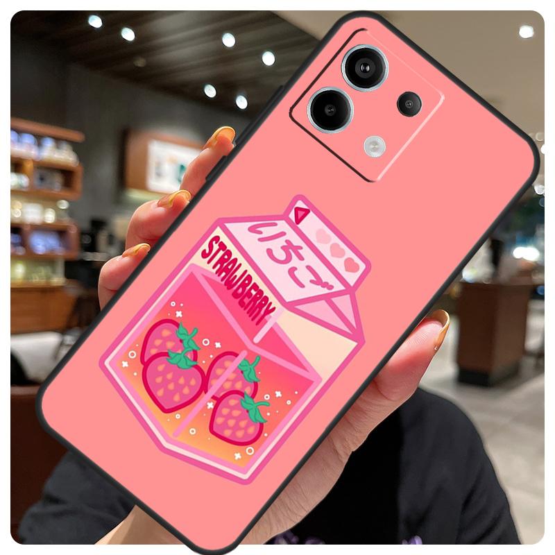 Cute Strawberry Milk Box Case For Xiaomi Redmi Note 14 10 11 12 13 15 Pro Plus Cover For Redmi 15 15C 14C 10C 12C 13C
